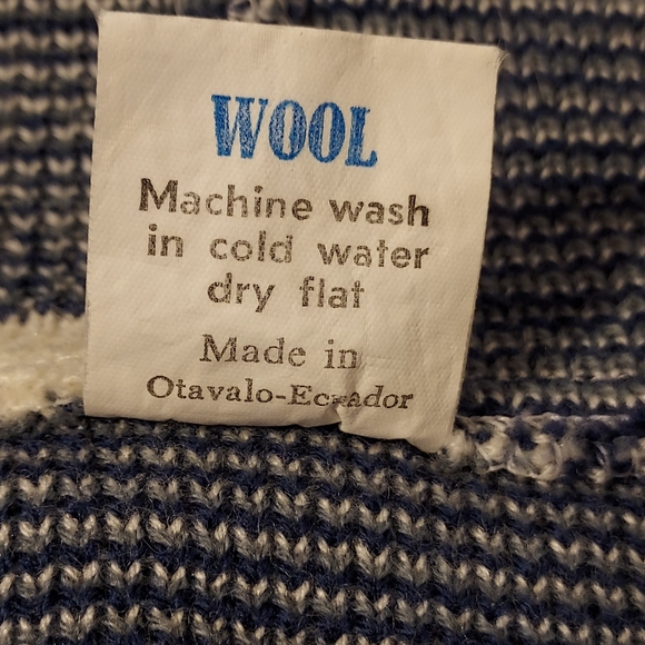 Yari Artesanias Wool White/Blue Zip-Up Sweater Jacket size M (Made in Ecuador) - Picture 5 of 5